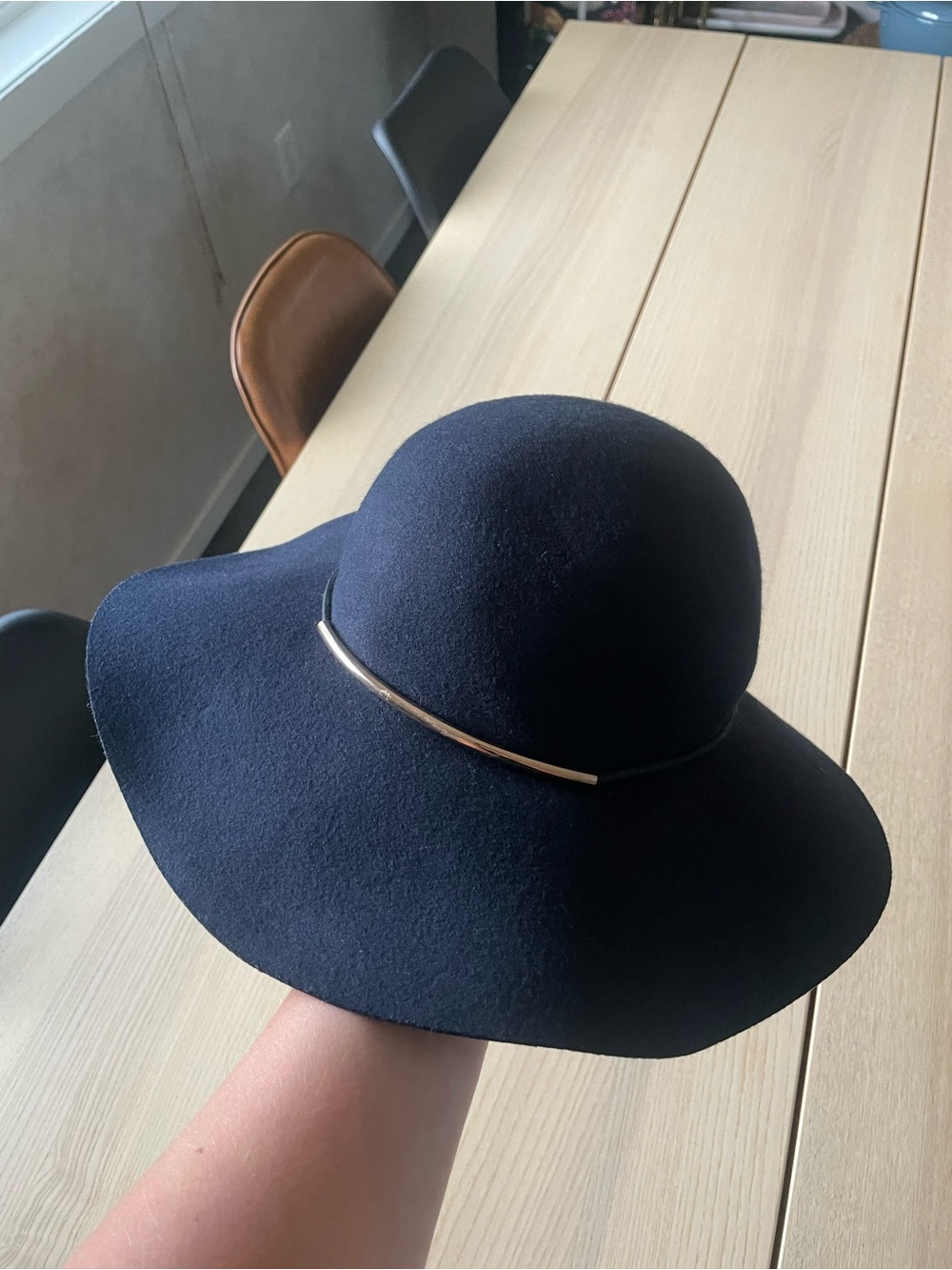 Nine West Navy Blue 100% wool Floppy Hat with Gold Accent womens wool hat